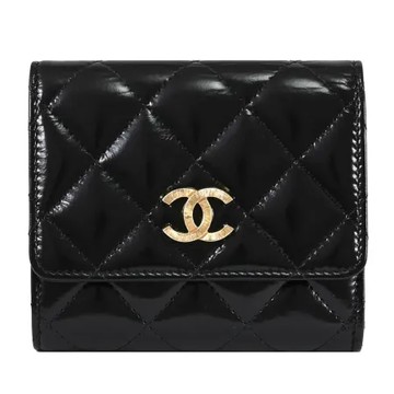 CHANEL AP4260 限定款CC LOGO油蠟羊皮三折短夾.黑