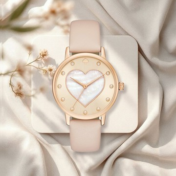 【Kate Spade】KSW1254 粉嫩愛心錶盤 珍珠母貝 日本機芯 皮革 女款 手錶