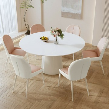 免運/公司貨 餐桌椅 桌椅組合 包郵奶油風巖板圓形餐桌椅組合白色小戶型法式現代簡約家用飯桌子 可開發票 全館五折 工廠現貨直銷 新品特價 z10303