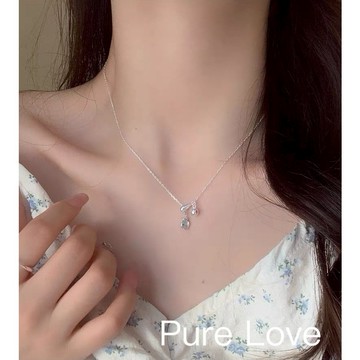 Pure Love樂芙 / 正韓 銀飾【S925純銀】N0784簡約通體純銀項鍊淡藍鋯石鎖骨鏈 短項鏈 / 銀