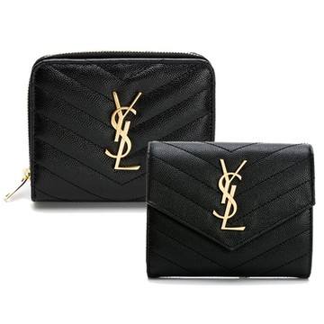 YSL Saint Laurent MONOGRAM系列V字縫線金屬LOGO魚子醬短夾（多款任選）