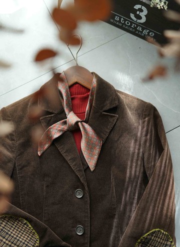 古董領帶改造手打領巾-kyoto-復古紅-領巾髮夾組