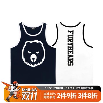 MCREW FuryBears夏季新款熊頭白色藏青純棉運動休閑健身印花背心