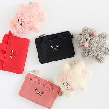 韓國romane 女士2018新款可愛零錢包+毛絨掛件套裝 小錢包拉鏈卡