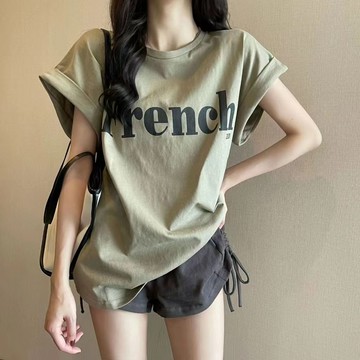 高品質上衣✨新款網紅ins潮顯瘦卷邊落肩設計感小眾 T恤女 上衣 夏季 短袖 夏天衣服 t恤