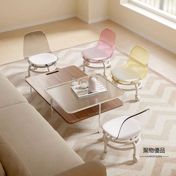 萬向輪小凳子家用滑輪矮凳客廳小型板凳帶輪移動坐凳透明靠背椅子亞克力透明款家俱【聚物優品】