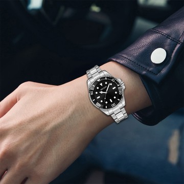 【MEGIR美格爾】MS1090G 時尚 水鬼款 男士 不鏽鋼 夜光 石英 手錶