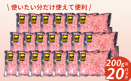 北海道 豚ひき肉 普通挽き あら挽き 200g 20パック 計4kg 伊達産 黄金豚 三元豚 ミンチ 挽肉 お肉 小分け ハンバーグ 餃子 カレー 大矢 オオヤミート 冷凍 送料無料 あら挽き