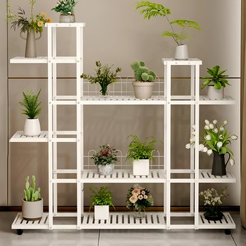 FAmILyLIFE 生活 歐式120面寬移動花架 附輪 A-285-W  5層  淨白色