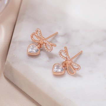 [925純銀]MARIGOLD紛飛愛意蝴蝶結耳環【KMD510】-玫瑰金/銀