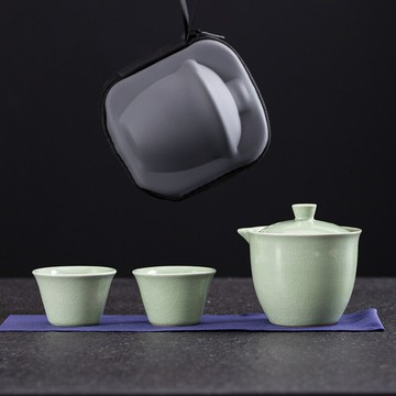 汝窯旅行茶具套裝便攜簡約陶瓷喝茶快客杯功夫戶外露營收納泡茶器