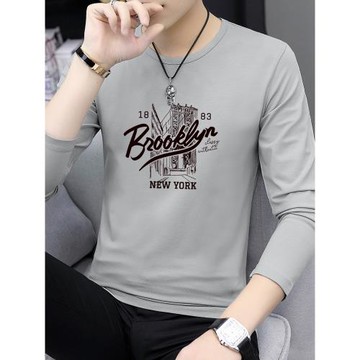 莫代爾長袖t恤男潮流秋季小衫圓領上衣服印花打底衫體恤內搭秋衣