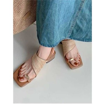 復古編織超火厚底涼拖鞋女外穿2025夏季新款套趾粗跟配裙子涼鞋子