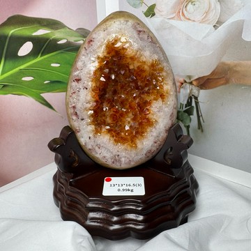 可愛小神奇寶貝蛋😍拋光石皮 黃水晶恐龍蛋晶洞 ESPa+🥇0.99kg🧡紅鈦晶 威士忌酒黃 黃水晶洞 水晶洞