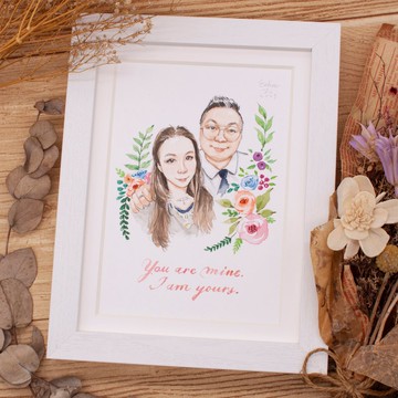 【伊森肖像畫】- 雙人 似顏繪 (7吋/相框需另購)