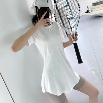中長款瑜伽服女運動速干短袖T恤遮臀顯瘦透氣罩衫專業跑步健身服