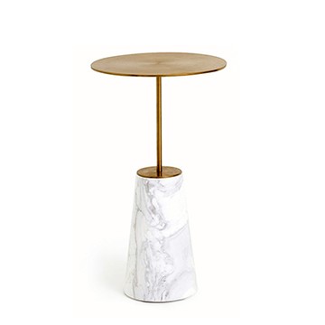 Bund 黃銅大理石邊桌（白、高 56 公分）