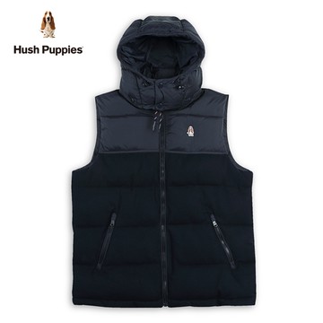 Hush Puppies 背心 男裝異材質拼接羽絲絨刺繡小狗背心
