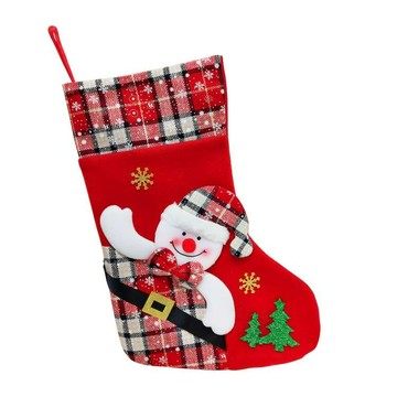 MODACore 摩達客 17吋可愛蘇格蘭紅格紋造型聖誕襪-雪人款  紅色系  35x20x15cm  1個
