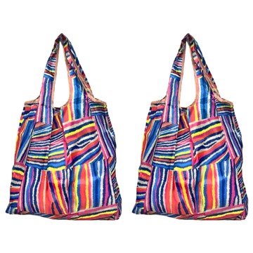 FIFIOO 超質感厚實環保購物袋 40 x 38 x 23cm  多彩幾何條紋  2個