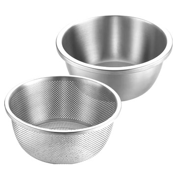 SHCJ 生活采家 304不鏽鋼密孔蔬果瀝水清洗盆2件組  30cm  銀色  1組