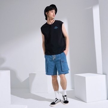 星球探險滾邊袖設計背心(黑色)-男