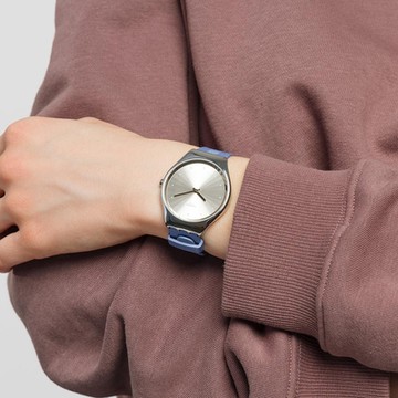 SWATCH Skin Irony 超薄金屬系列手錶BLUE MOIRE(38mm)