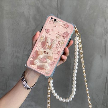 粉框腮紅兔適用于蘋果7plus手機殼iPhone8兔14清新14pro油畫13創意mini個性12透明xs時尚xr鏡頭全包掛繩軟殼