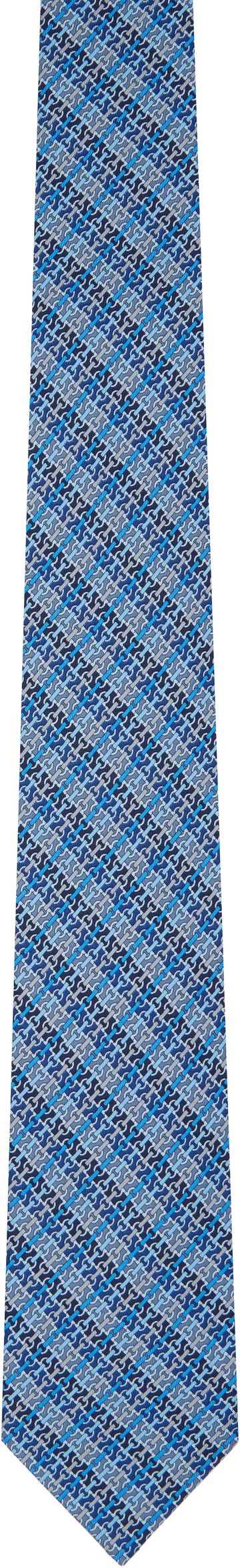 Ferragamo 蓝色 Gancini Chain Print Silk 领带