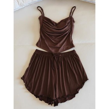 莫代爾睡衣女夏季帶胸墊一體吊帶短褲四季薄款高級感網紅風家居服