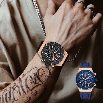 MINI FOCUS MF0417G 獨特設計 24小時/計時秒/計時分 矽膠錶帶 石英 男款手錶