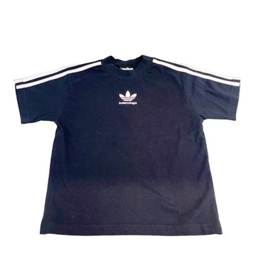 BALENCIAGA X ADIDAS 巴黎世家聯名阿迪達三葉草LOGO經典黑色棉質上衣(童裝)(120/60)