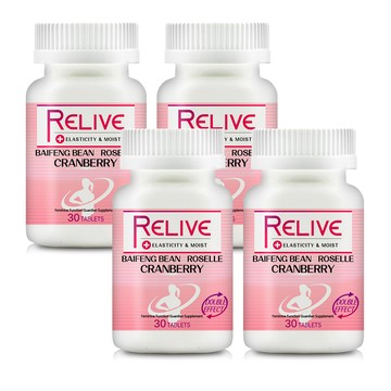 其他成分 《Relive》 精萃白鳳豆蔓越莓Plus口嚼錠(30錠/瓶)x4入組