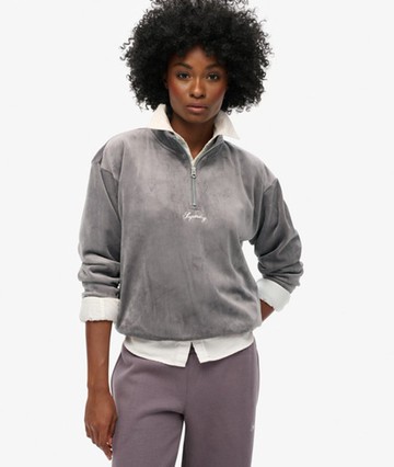 Superdry Women's Country Club Velour Half-zip Grey Size: 6