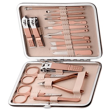 全方位修指甲 19件組 不鏽鋼 + 皮革 223g  1組