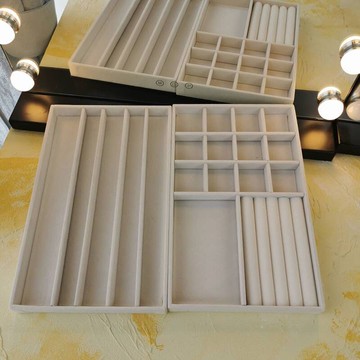 戒指耳釘耳環首飾托盤抽屜飾品分隔絨布收納盒耳飾項鏈手表展示盤