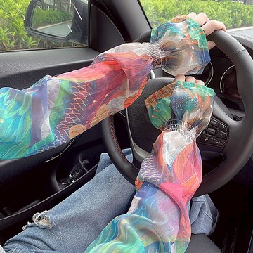 油畫冰絲大袖套夏季寬鬆防曬冰袖遮陽透氣護手臂雪紡可愛手套薄款【步行者戶外生活館】