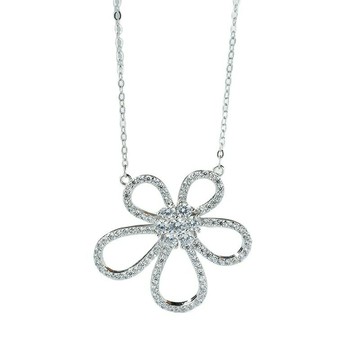 現貨+預購 925純銀項鍊鋯石吊墜(大號)-鏤空五瓣花滿鑽輕奢情人節生日聖誕節交換禮物女飾品74bu34【獨家進口】【米蘭精品】