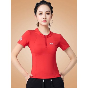 廣場舞服裝新款圓領短袖上衣高彈健身操跑步跳舞服套裝速干演出服