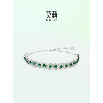 (免運)莫莉新中式純銀天然冰種綠翡翠手鏈女玉石寶石鑲嵌媽媽輕奢高級感