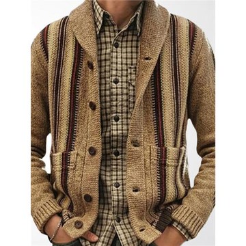 2025秋季新款歐美男士長袖提花毛衫大碼翻領外穿外套潮Men jacket