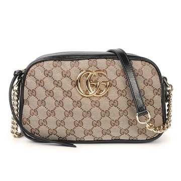 GUCCI Marmont雙G經典LOGO緹花紋帆布拉鍊斜背包-黑色