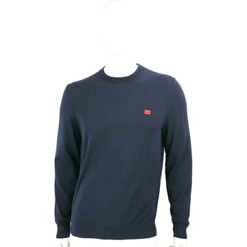 HUGO BOSS 字母刺繡補丁深藍色棉質圓領針織衫 毛衣(男款)