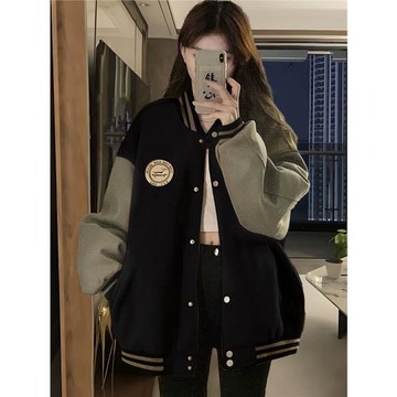 美式棒球服學生外套女秋冬季新款秋款潮牌寬松上衣加絨加厚拼色女