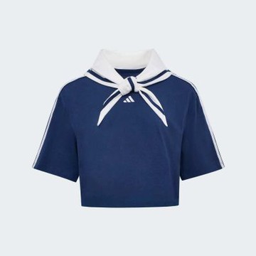 Adidas 愛迪達 Dce Box Tee KY7755 女 T恤 運動上衣 休閒短袖 深藍 亞版 短版 領巾設計