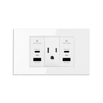 EZ CHARGER 30W USB快充插座-磁吸式面板面板(AC安全插座+30W USB快充插座x2)鋼化玻璃外蓋