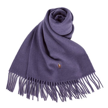 POLO Ralph Lauren刺繡小馬雙側流蘇羊毛圍巾(莓果紫)780941-14｜GoBrand購名牌