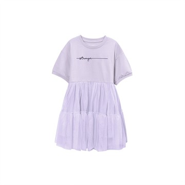 GIORDANO 童裝粉彩印花網紗連身裙 - 81 蘭花瓣紫