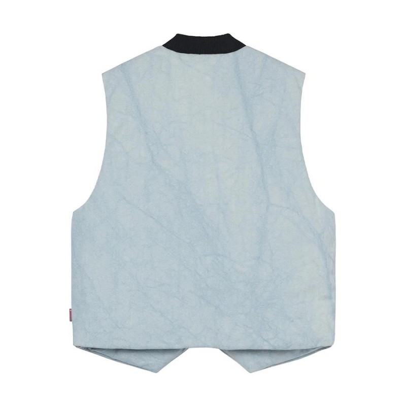 STUSSY WASHED CANVAS PRIMALOFT VEST LIGHT BLUE メンズ ダウンベスト