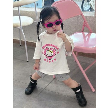 Mini baby🌷兒童夏季韓系女童純棉短袖寬鬆t恤圓領卡通中小童百搭半袖薄